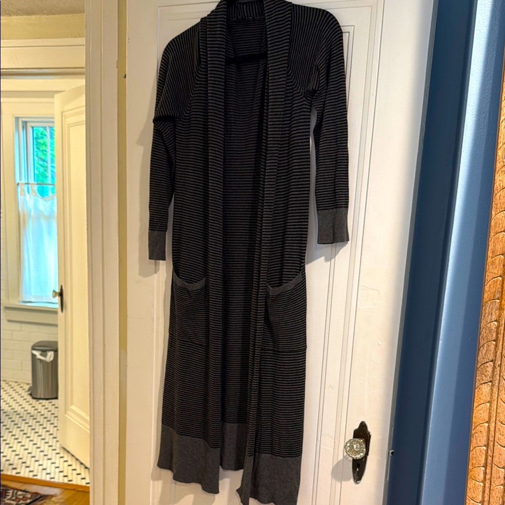 Eileen Fisher Charcoal and Black Striped Cardigan